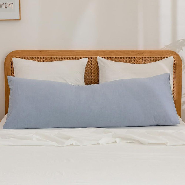 BESTOUCH 100% Washed Cotton Pillowcase for Hair and Skin Linen Feel Soft Comfortable Breathable 1 Pcs Pillow Case with Envelope Closure Solid Cornflower Blue Body 20x54 Inches