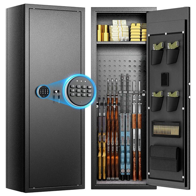 INTERGREAT 10-12 Gun Safe for Home Rifle and Pistols, Gun Safe for Pistol and Shotguns with Digital Kaypad, Long Gun Cabinet with Multifunction Lock, 3 Adjustable Shelves,Pockets