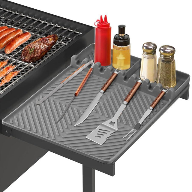 Bakbarbe Silicone Grill Mat with Drip Pad, Premium Blackstone Griddle Accessories for Outdoor Grill Kitchen Counter, Heat-Resistant BBQ Accessories for Side Shelf (Gray)