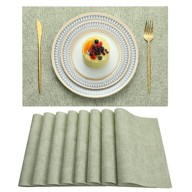 LQICAI Placemats Set of 6 Washable Heat Resistant Place Mats PVC Woven Dining Table Mat Green 6pcs