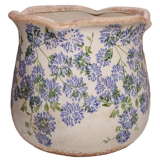 Ceramic Pots for Plants, Vintage Plant Pot with Drainage Hole, 6.11in. Planter for Indoor Plants, Crackle Glaze Finish Flower Pot, Perfect Tuscan Ceramic Planter for Gardening, Antique Blue Meadow
