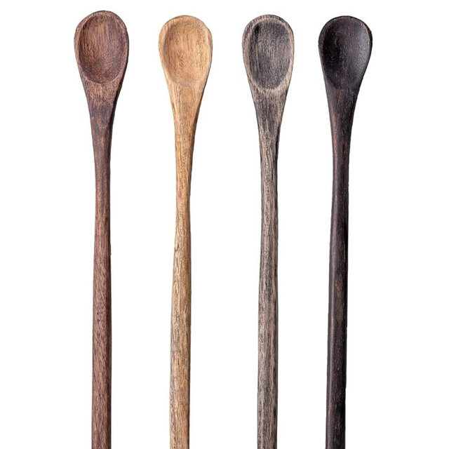Karma Long Handle Tasting Spoons Set for Cooking - Kitchen Utensils - Wood - Set of 4