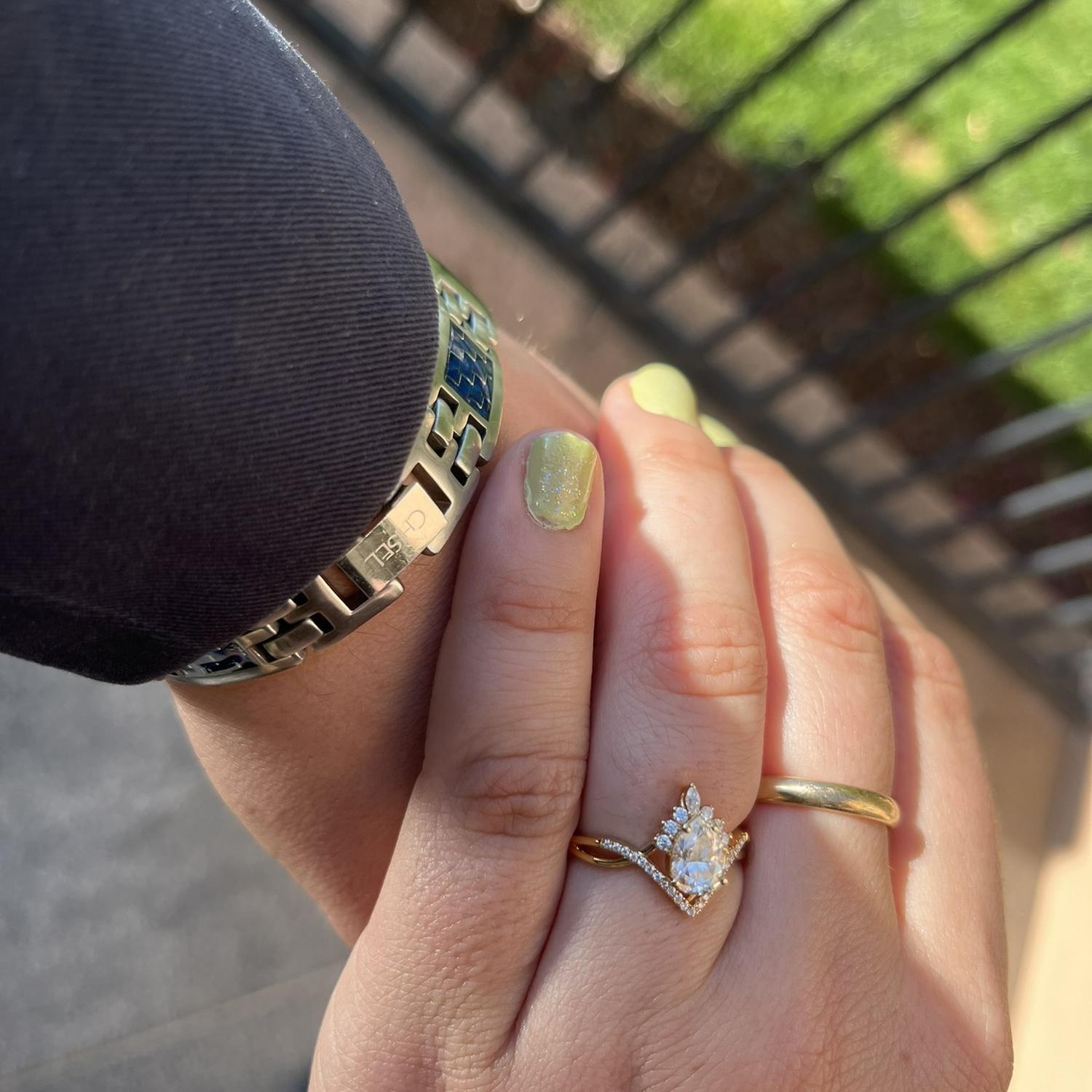 Paris’s ring was listed as a “pear shaped” engagement ring. This is perfect because “pear” is Andrew’s nickname for her!
