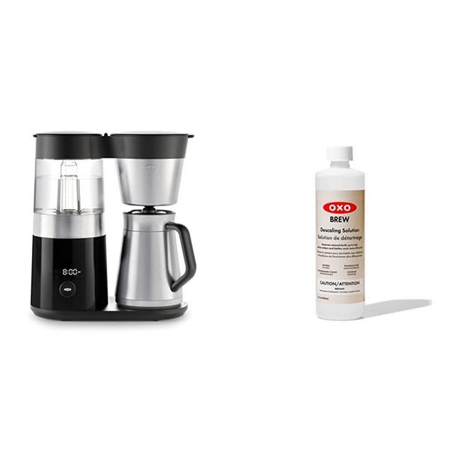 OXO Brew 9 Cup Stainless Steel Coffee Maker & BREW Descaling Solution - 14 Fluid Ounce Bottle