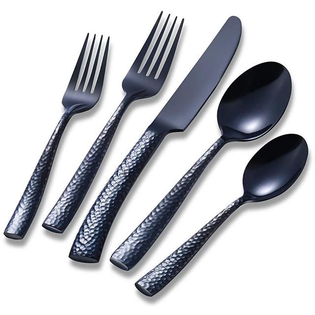Flatasy Silverware Set Flatware Set Black Hammered Cutlery Set Stainless Steel 20 Pieces Wedding Housewarming Gift Holiday Event Party Use Service for4