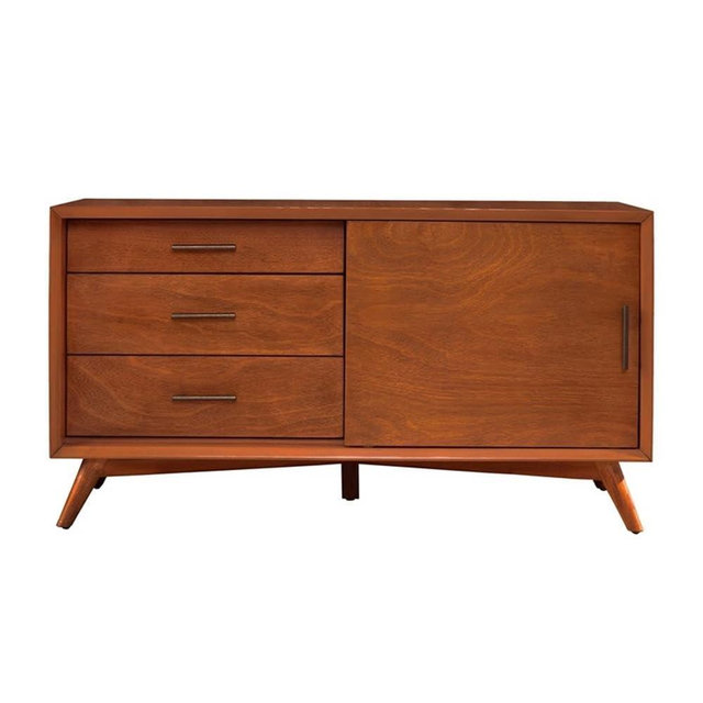 Alpine Furniture Flynn Mid Century Modern TV Console, 50" W x 20" D x 27" H, Acorn
