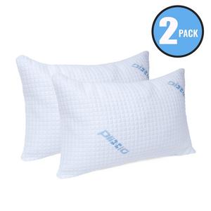 Plixio Deluxe Cooling Shredded Memory Foam Pillow with Bamboo Hypoallergenic Cover- 2 Pack Queen