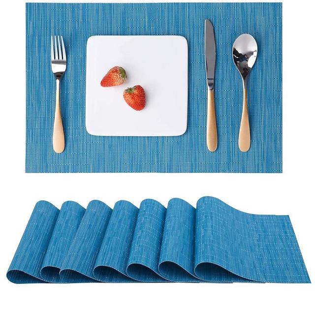 Myir JUN Place Mats, Table Mats Set of 8 Indoor Placemats Washable Non-Slip Heatproof Woven Placemats for Dining Table Fabric Place Mat PVC (Blue, Set of 8)