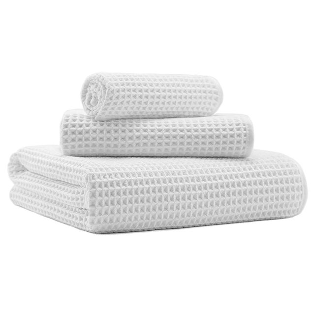 MICROFI New Microfiber Waffle Bath Towels, 3 Pieces, Oversized, Soft, Absorbent, Fast Drying, Lint Free, Includes Bath, Face and Hand Towels