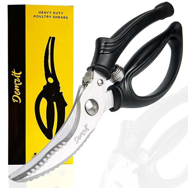 Demzit Kitchen Scissors, Kitchen Shears Heavy Duty, Poultry Shears with Non-slip handles, safety Lock & Spring Loaded - Rustproof food scissors for Cutting Chicken & Chopping Vegetables