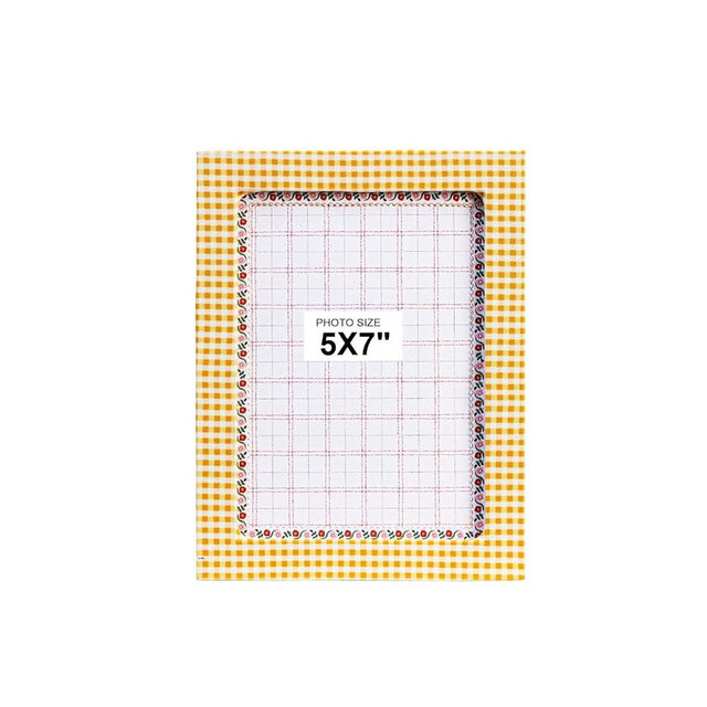 Furnivio 5x7 Picture Frame, Colourful Family Picture Frame for Wall, Checker Pattern Fabric Picture Frames for Tabletop Display Gift, Friends, Birthday, Wedding, Home Decoration(Yellow and White)