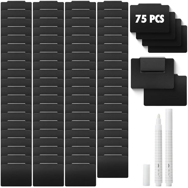 Mr. Pen - Storage Bin Labels Clip On Set, 77 pcs, 75 Removable Bin Labels Clip On with 2 Chalk Markers, Black Plastic