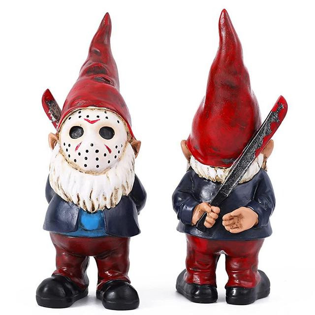 ULUZE Horror Gnomes for Garden Friday The 13th Jason Garden Gnome Outdoor Decorations 8" Tall Gnomes Decorations for Yard - Red