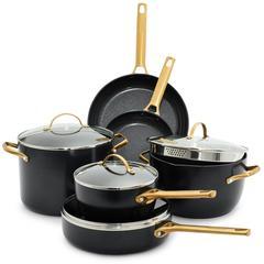 Reserve Ceramic Nonstick 10-Piece Cookware Set, Black with Gold-Tone Handles