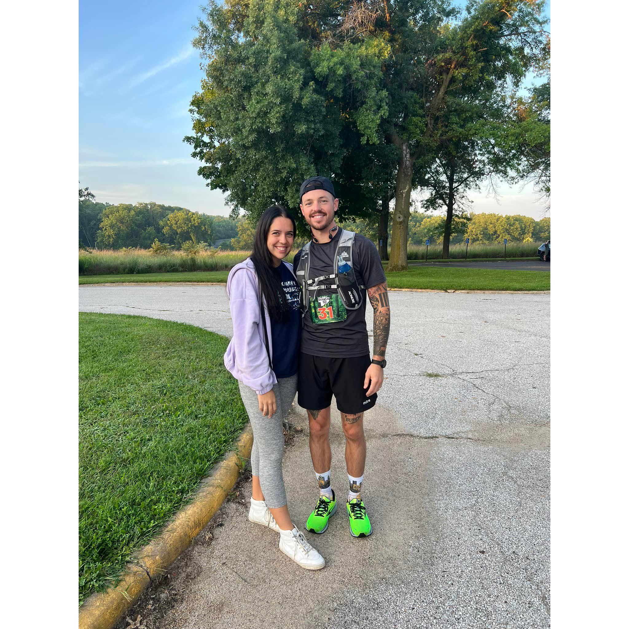 Before Forrest's first 50k (31 miles)! Happy to be with someone so driven day in and day out. It's incredibly motivating! Also super fun to travel with his family to watch him run his races.