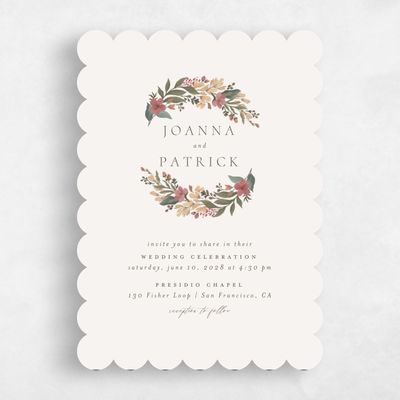 Beige Scalloped Wedding Invitation - Souci Wreath