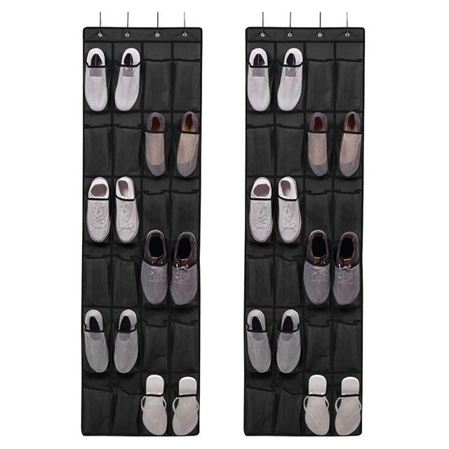 Gorilla Grip Shoe Holder Rack for Over the Door, 2 Pack, 24 Mesh Pockets Hold up to 40 Pounds, Back of Closet Organizer, Behind Door Hanger, Nonslip Holders, Shoes, Sneakers and Home Accessories Black