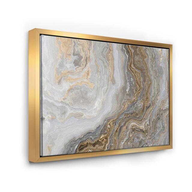 White Marble with Curley Gray and Gold Veins - Painting Print on Canvas