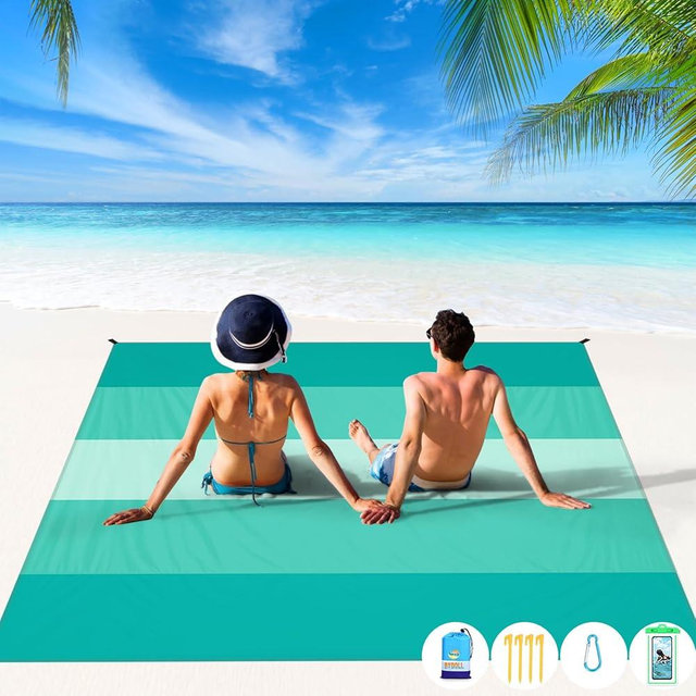 BYDOLL Beach Blanket Waterproof Sandproof Large Sand Free 78''X81''/10'X9' Big Lightweight Blanket Picnic Mat for Beach Travel Camping Hiking Picnic with Stakes