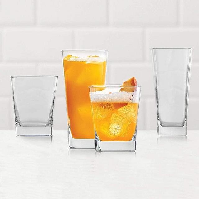 Elegant Drinking Glasses Set of 8, Glassware Set Includes 4 Highball Glasses, 4 Rocks Glasses Heavy Base Glass Cups for Water, Juice, Beer, Wine, and Cocktails