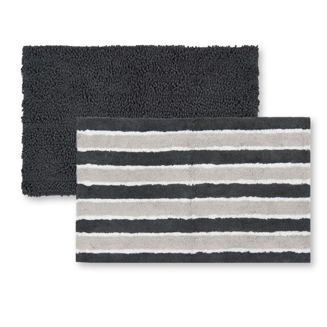 Safavieh 21-Inch x 34-Inch Riviera Solid-Stripe Bath Mats in Grey (Set of 2)