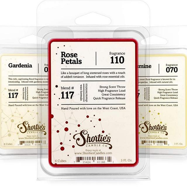 Floral Wax Melts Variety Pack - Rose Petals, Jasmine, Gardenia - Formula 117 - 3 Highly Scented 3 Oz. Bars - Made With Essential & Natural Oils - Flower & Floral Warmer Wax Cubes
