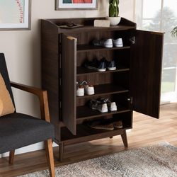 Baxton Studio, Lena Finished 5-Shelf Wood Entryway Shoe Cabinet | Zola