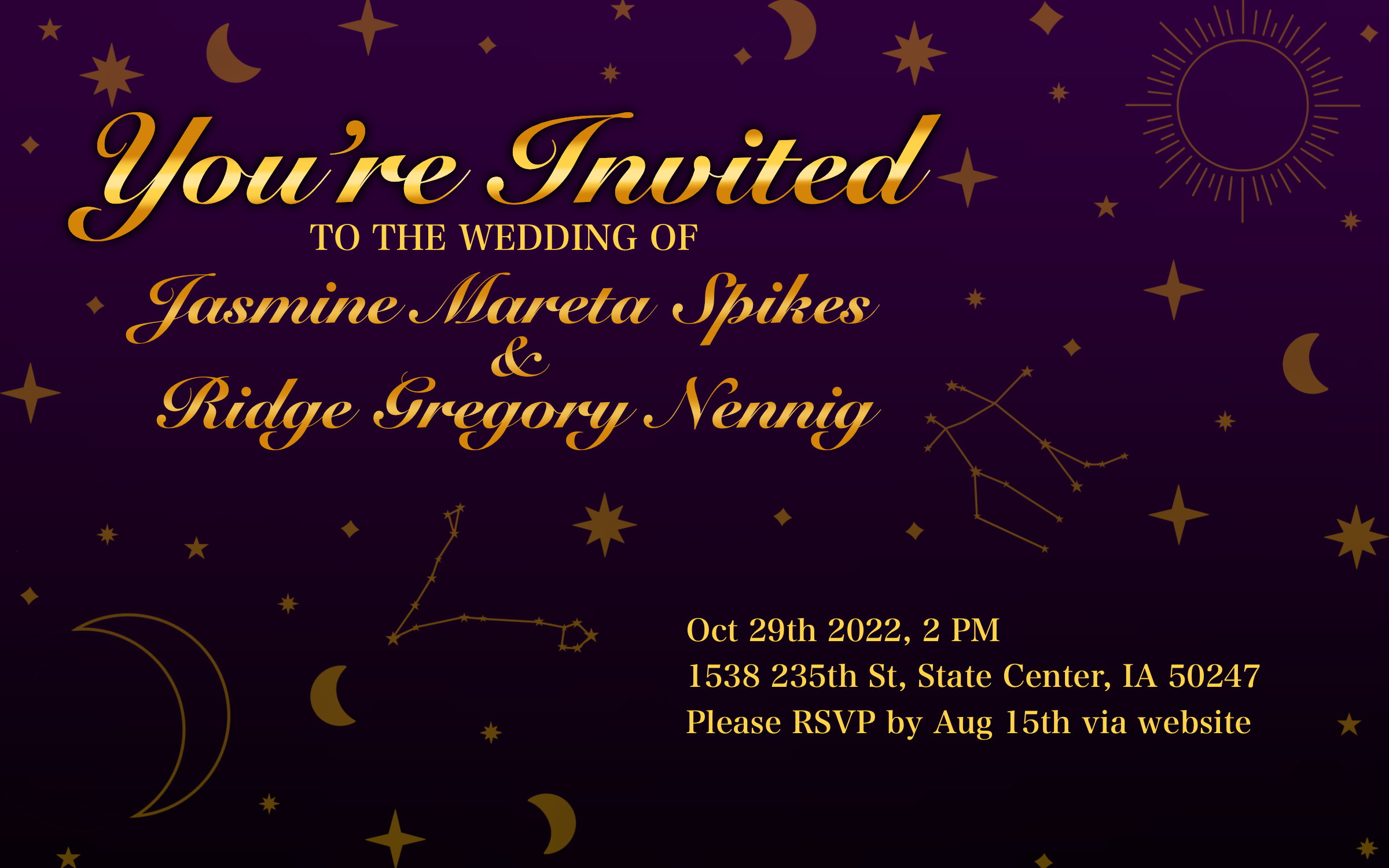 The Wedding Website of Jasmine Spikes and Ridge Nennig