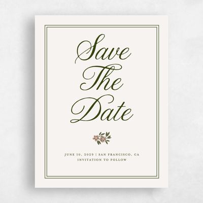 Darkest Olive, Beige Wedding Save the Date - Cassie Portrait