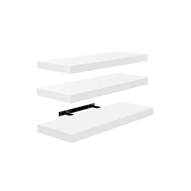 Set of 3 Sorbus Rectangle Floating Shelves with Invisible Brackets - for Bedroom, Kitchen Decor, Bathroom Shelves