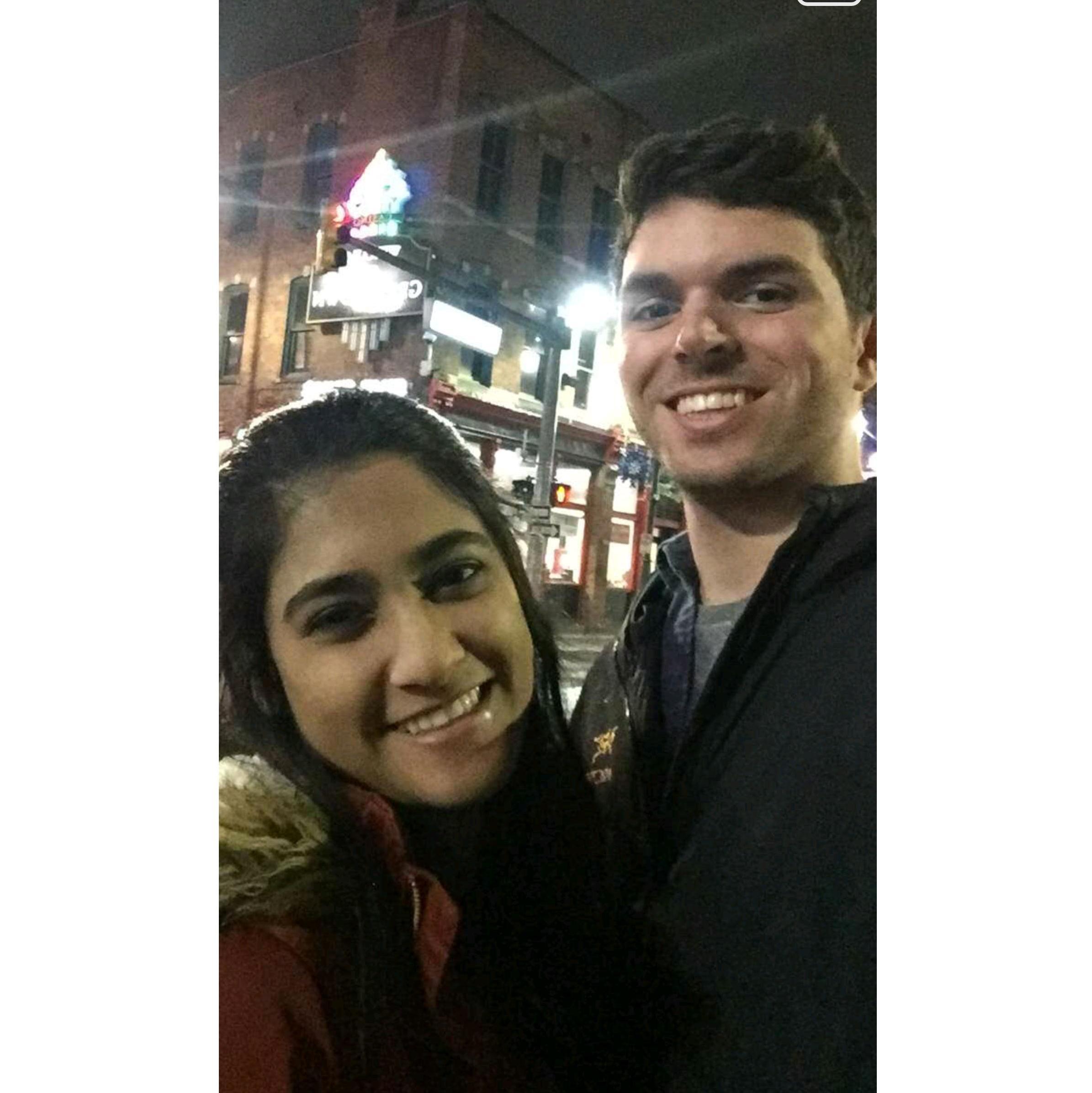 Our first selfie, Greektown, Feb. 2017