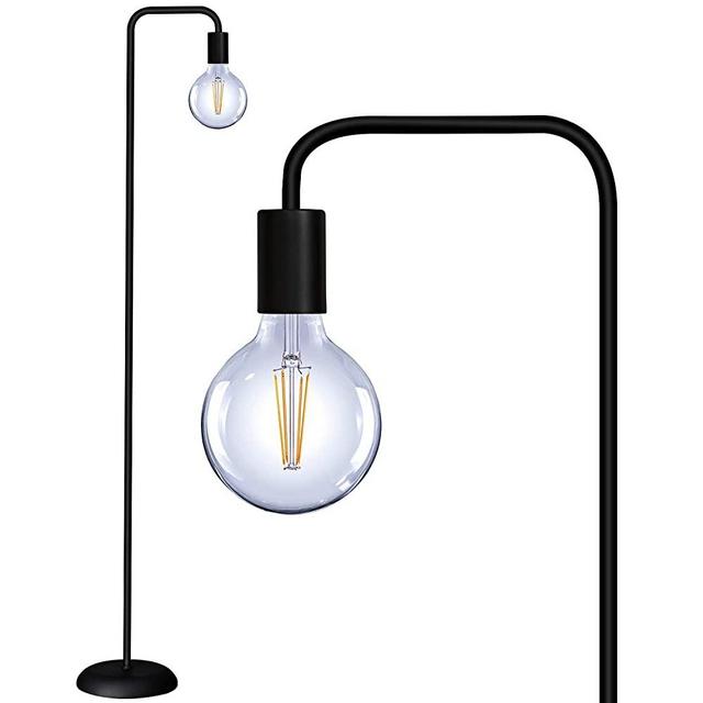 QiMH Industrial Floor Lamp for Living Room,Industrial Tall Standing Lamp,100% Metal Modern Black Led Floor Lamp for Home Decor,Bedroom,Reading,Office(E26 Socket,Foot Switch)