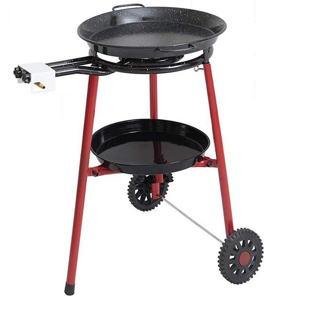 Mabel Home Paella Pan + Paella Burner and Stand Set on Wheels + Complete Paella Kit for up to 14 Servings - 15.75 inch Gas Burner + 18 inch Enamaled Steel Paella Pan