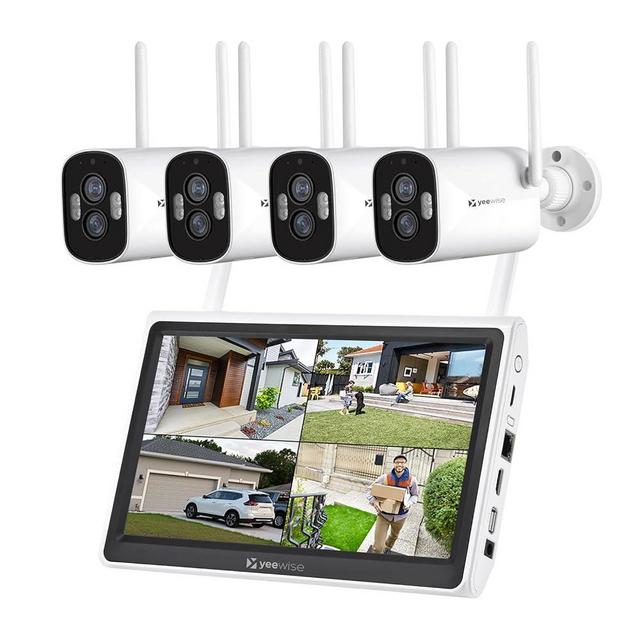 Yeewise 2K Plug-in WiFi Camera System, Wireless Security Camera System with Monitor, Dual Lens WiFi Cameras with 10x Hybrid Zoom, 1TB HDD for 24/7 Recording