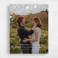 White Wedding Save the Date - Rooftop Portrait