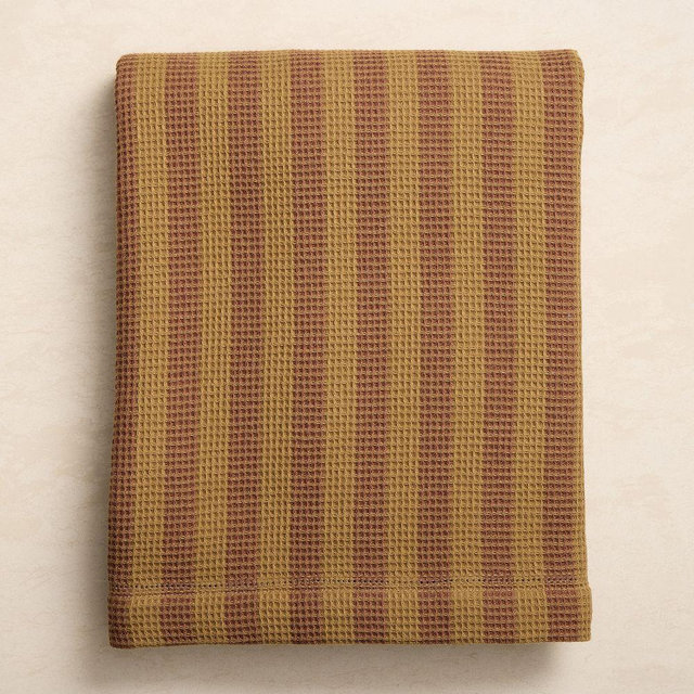 Emma Chamberlain Stripe Waffle Bath Towels, Brown/Red