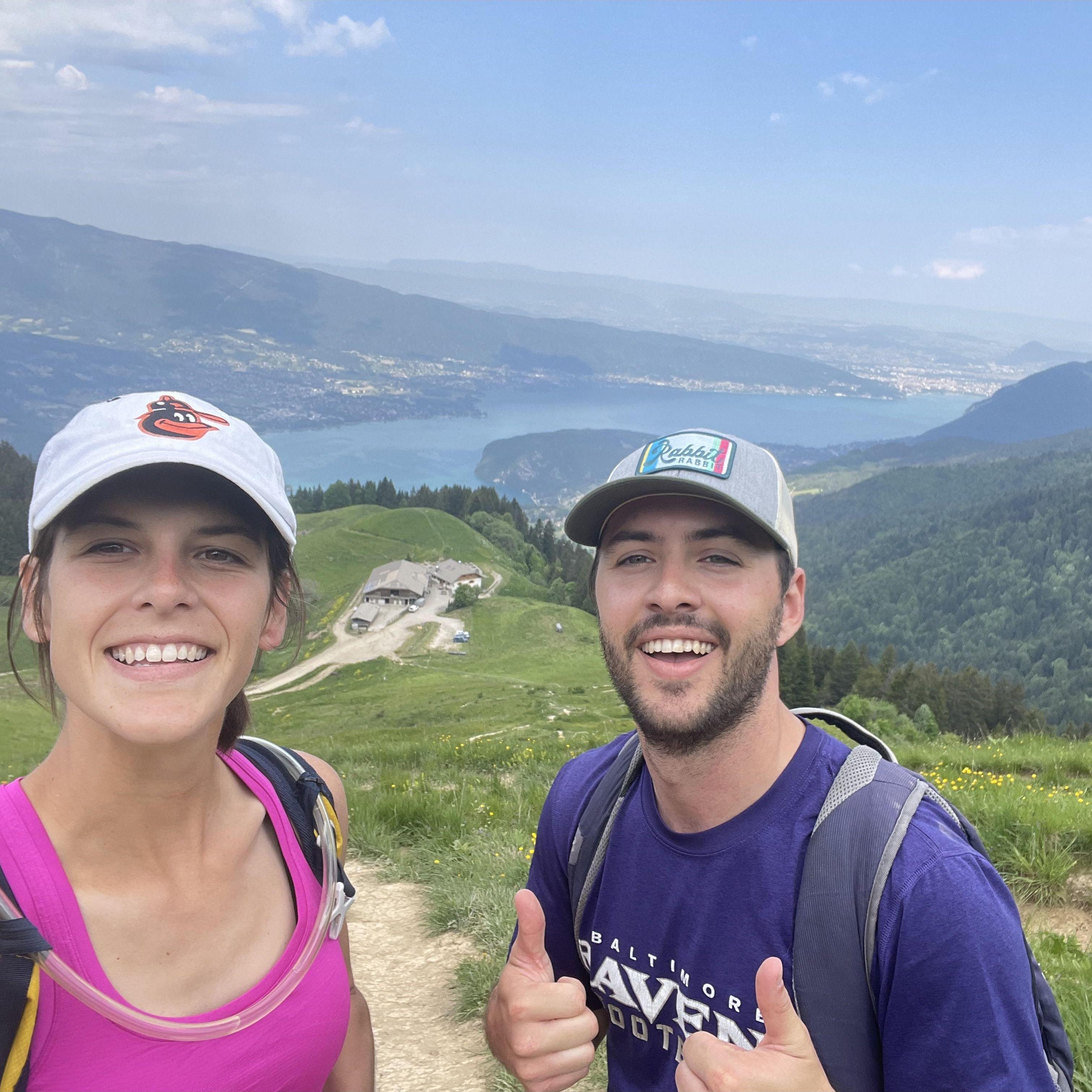 The beginning of a very intense hike in The French Alps. We had to navigate families of mountain goats and snow in June!