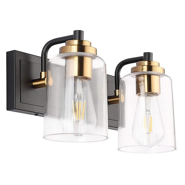 SOLFART 20.1 Inch Black Vintage Bathroom Vanity Light Fixtures Fixtures with Modern Glass Globe Shade Metal Wall Lamp 2 Lights