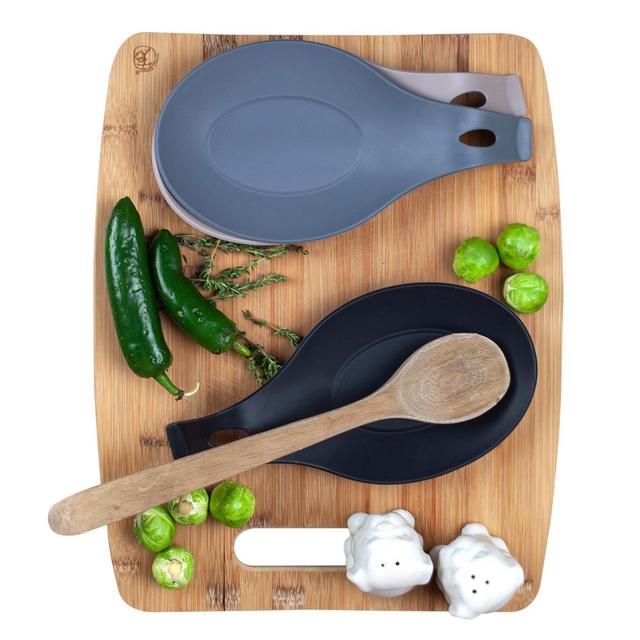 Modern Silicone Spoon Rests (Set of 3) | Kitchen Utensil Holders | Quality Material | BPA Free | Counter Spatula Holder | Stovetop Spoon Rest