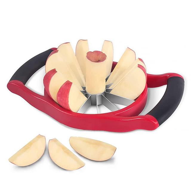 Newness Apple Cutter Slicer, 12-Slice [Large Size] Durable Heavy Duty Apple Corer, Greatly Quicken Slicing Apple Divider, Wedger, Fruits & Vegetables Slicer for Apple, Pear and More, Red