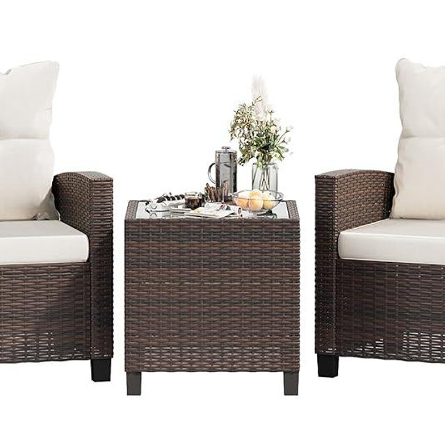 Shintenchi 3 Pieces Patio Furniture Set, PE Rattan Wicker 3 Pcs Patio Set, Outdoor Furniture Set with Two Outdoor Chairs and Table, Conversation Set for Garden, Poolside, Balcony, and Porch(Beige)