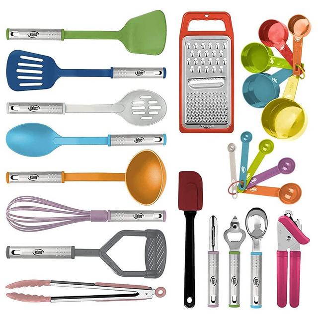 Kitchen Utensil Set 24 Nylon and Stainless Steel Utensil Set, Non-Stick and Heat Resistant Cooking Utensils Set, Kitchen Tools, Useful Pots and Pans Accessories and Kitchen Gadgets (Multicolored)