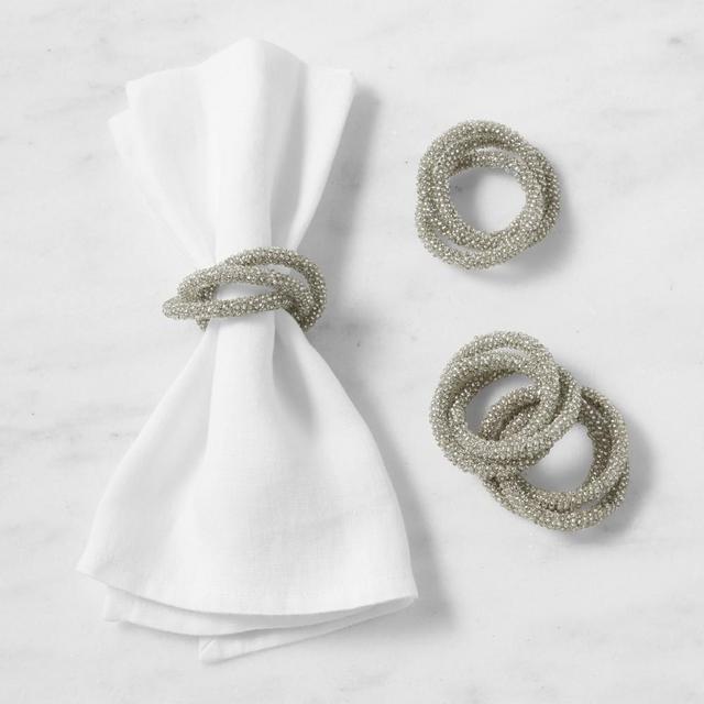 Beaded Napkin Rings, Set of 4, Silver