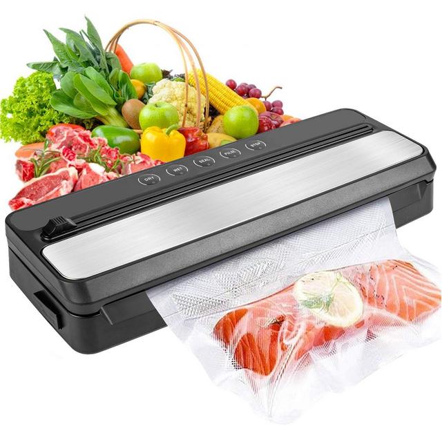 MOVSSOU Food Vacuum Sealer Machine Built-in Cutter Automatic Air Sealing System Dry Moist Modes Food Preservation