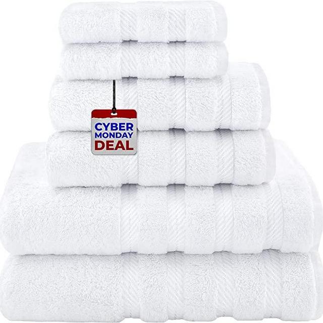 American Soft Linen 6 Piece Towel Set, 2 Bath Towels 2 Hand Towels 2 Washcloths, 100% Turkish Cotton Towels for Bathroom, White Towel Sets