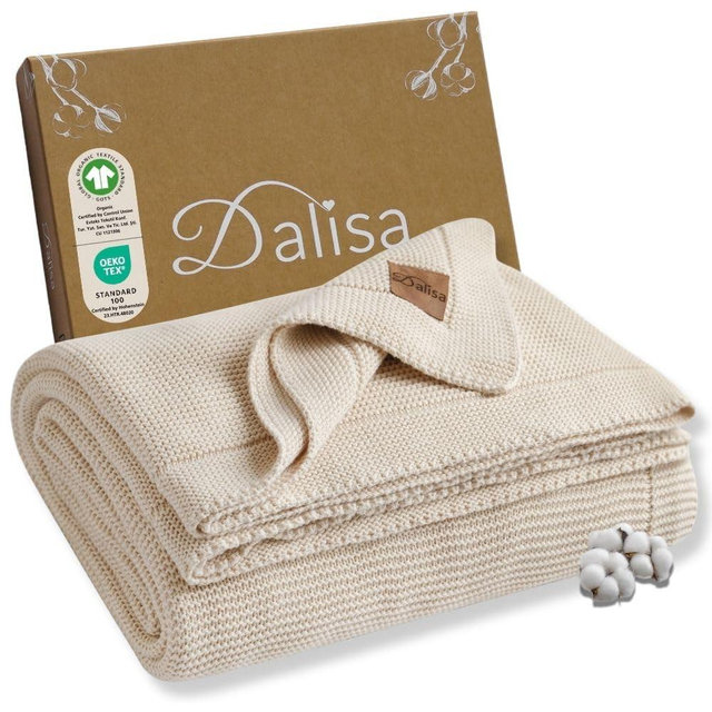 Dalisa 100% Organic Turkish Cotton Throw Blanket 50x60 Inches Earth Ivory– GOTS Certified, Cozy, with Recycled Gift Box – Perfect for Couch, Bed, and Home Decor – Boho Vintage Knit Alina