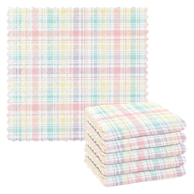 LOBSY Pastel Plaid Pattern Kitchen Towels 6 Pack Dish Cloths for Washing Dishes Soft Hand Dish Towels Super Absorbent Tea Towels Rags Reusable Cleaning Cloths 11x11 Inch