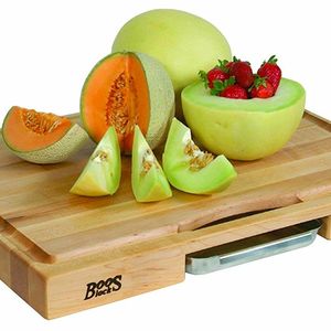 John Boos Newton Prep Master Maple Wood Reversible Cutting Board with Juice Groove and Pan, 24 inches x 18 Inches x 2.25 Inches