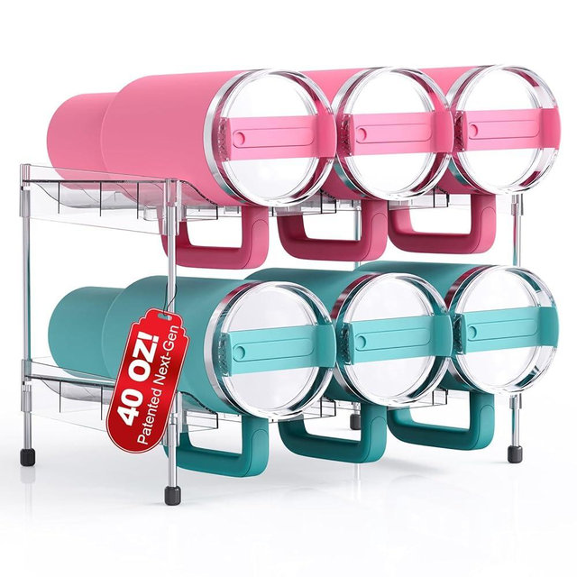 Reusable Stackable with Handle Compartment Water Bottle Tumbler Organizer for Stanley 40oz with Handle Cup, Stanley Accessories for Pantry, Cabinet & Kitchen Organization and Storage,2 Tier Hold 6