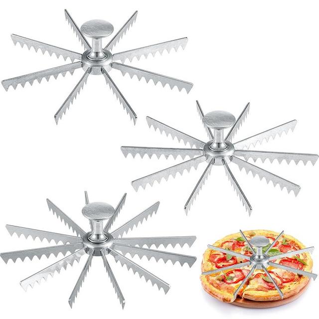 Hushee 3 Pcs Pie and Cake Marker Aluminum Alloy Guideline and Portion Divider Cake Cutter 8, 10, 12 cut Silver Pie Slice Cutter Baking Tools Kitchen Accessories Cook Supplies for Cheesecake Pizza